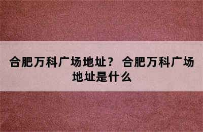 合肥万科广场地址？ 合肥万科广场地址是什么